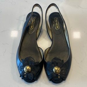 Coach Black Flats with Gold Accents